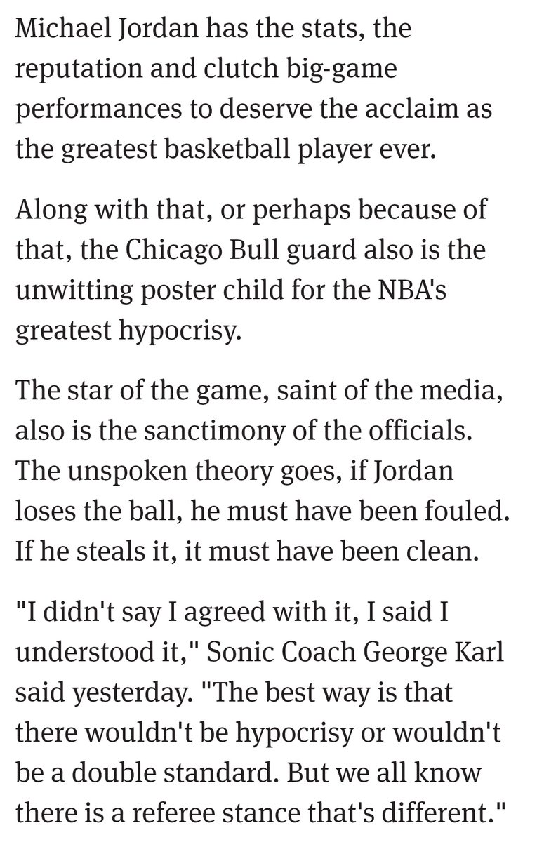 guillenfran's tweet photo. ¿Sabéis de quién también se decía que era muy bueno y tal pero que al final marcaba diferencias gracias al favoritismo arbitral? 

De Michael Jordan.

Terraplanistas deportivos ha habido siempre en la opinión pública (y publicada). https://t.co/udDghlshVy