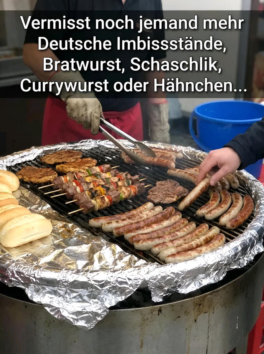 PikAssDE's tweet photo. Der Duft von frisch gegrillter Bratwurst, Schaschlik und Currywurst direkt vom Rost ist einfach unschlagbar. Die ehrlichen, alten deutschen Imbissstände sterben leider immer weiter aus – und mit ihnen ein Stück Kultur. Ich vermisse sie total. Seht ihr das auch so? 🌭 🔥 https://t.co/WadWg3n388