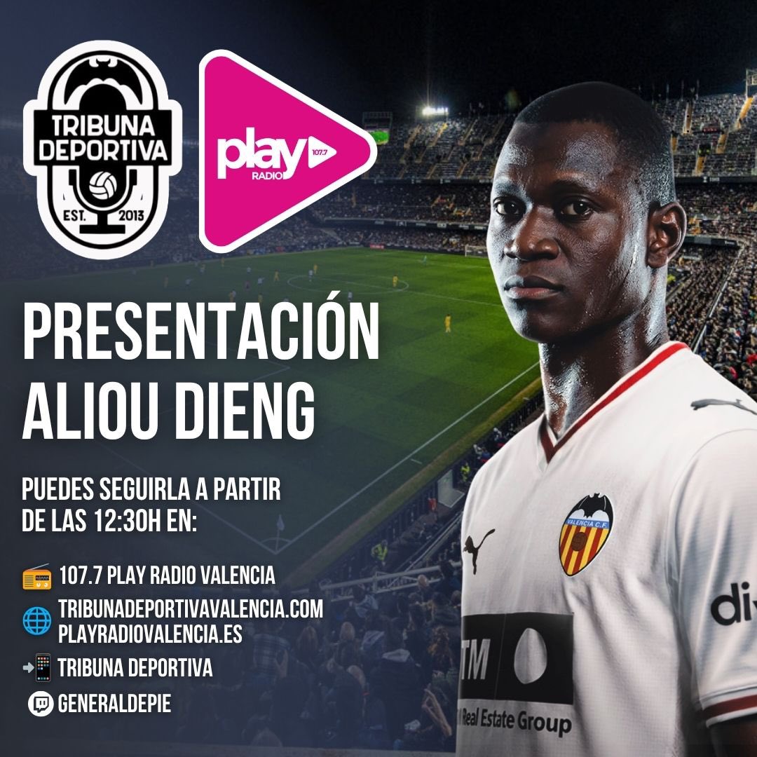 TribunaVCF's tweet photo. 📻 En unos minutos arranca el acto de presentación de Aliou Dieng como nuevo jugador del @valenciacf
 
🎧 Puedes escuchar la rueda de prensa en directo en la app y web de @TribunaVCF
 
📻 107.7 FM en @playradiovlc
 
📺 Twitch: generaldepie https://t.co/zdzjetLXOk