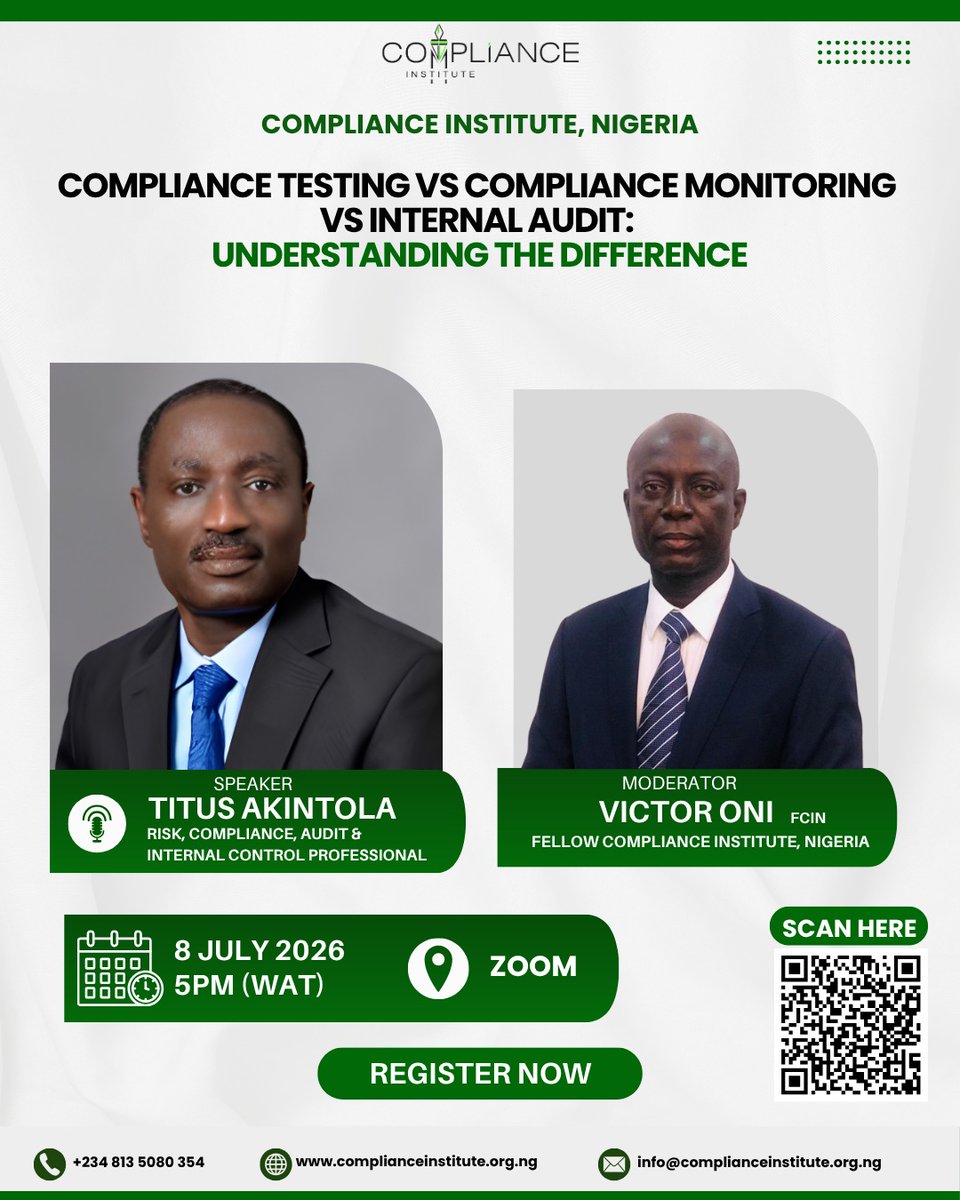 Compliance_Inst's tweet photo. Are your Compliance Testing, Compliance Monitoring, and Internal Audit functions aligned, or simply overlapping?

Role clarity is the foundation of effective governance and regulatory success. https://t.co/87tCku8hOE