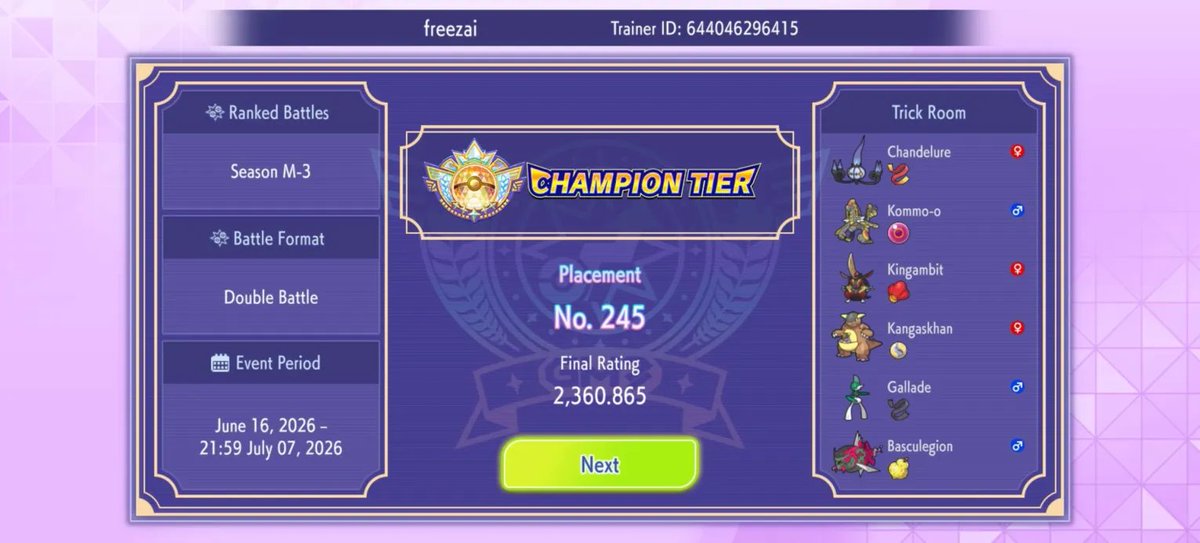 freezaiYT's tweet photo. I reached Champion Tier with Hard Trick Room. Team Report by Gunge Below 🔽 https://t.co/iLdk0E4ynt