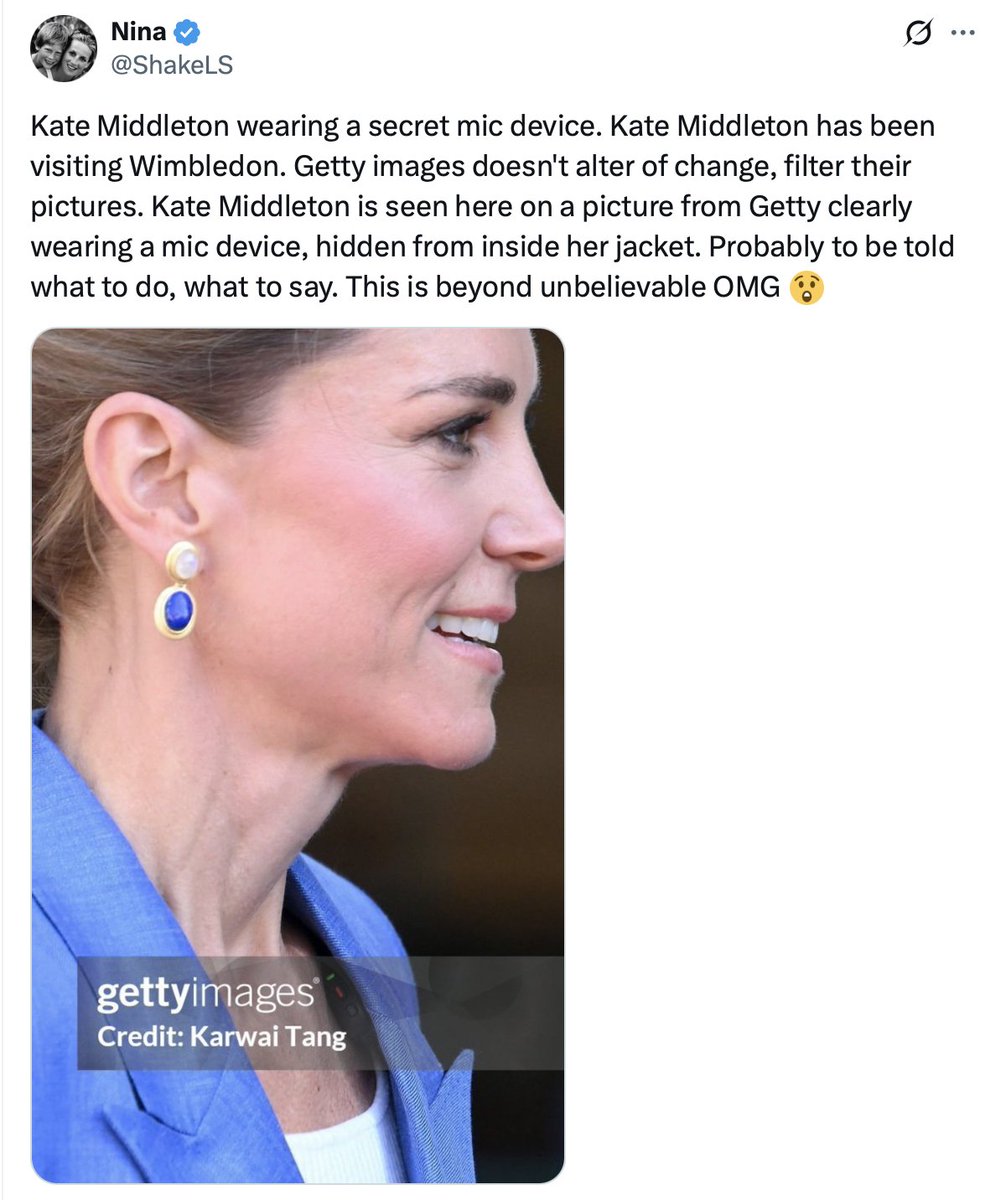 BritishRoyaltea's tweet photo. Sussex Squad claimed The Princess of Wales was up to something shady after spotting a mic under her jacket at Wimbledon. 

The reality? She was taking part in the official "Overheard at Wimbledon" series - where they mic up fans and VIPs for candid, wholesome chats. 

Another day, another nothingburger by SS. 🎾😂

📽️WImbledon
