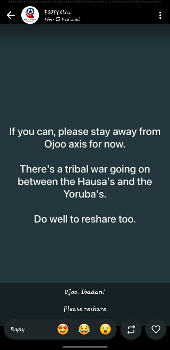 El_Wittyfund's tweet photo. What's really happening at Ojoo, Ibadan? Seeing different reports online. If you're nearby, share verified updates only. Let's avoid spreading misinformation. #Ibadan https://t.co/fH4g97fF0h