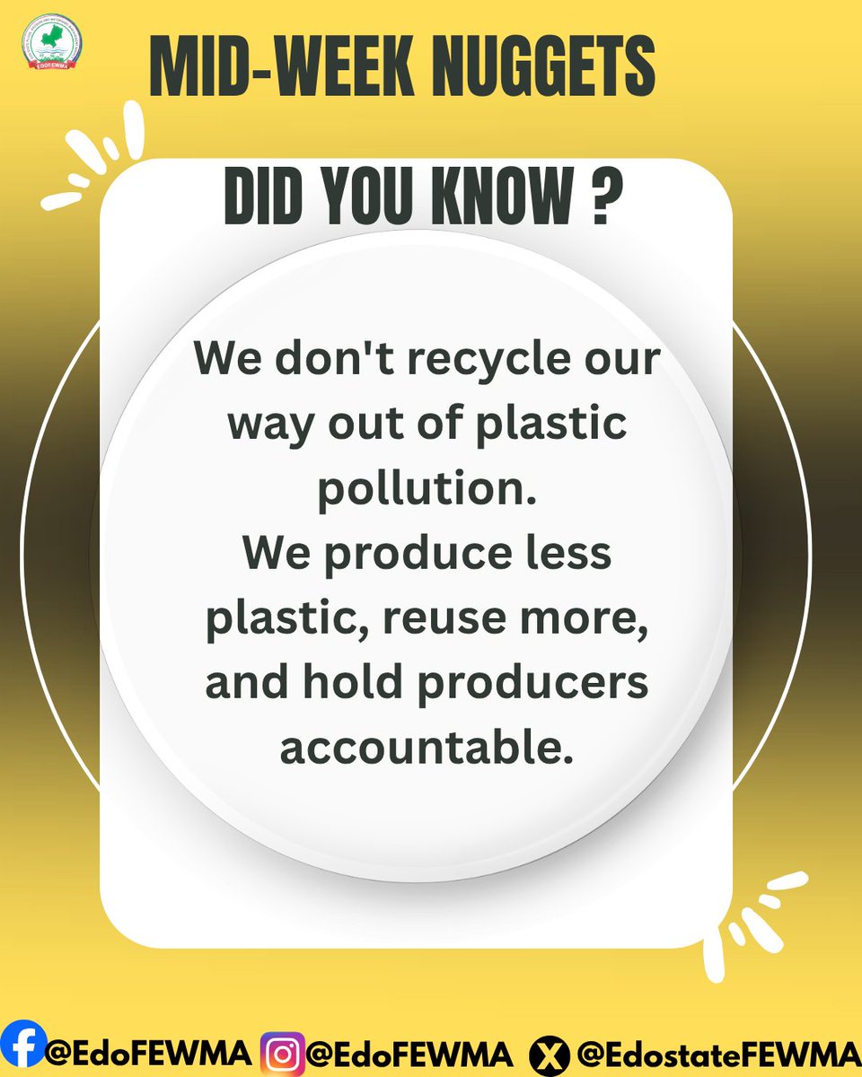 EdoStateFEWMA's tweet photo. The greatest threat to stormwater infrastructure is waste, and plastic waste remains one of the leading causes of flooding worldwide.

Recycling alone is not enough. The real solution is to reduce plastic production and hold producers accountable for the waste they create. https://t.co/yoy3DfzQYM