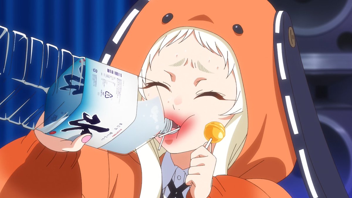 LastBami's tweet photo. Runa Yomozuki the tiny, adorable sociopath with bunny ears.   

She looks like a character from a children’s cartoon: lollipop, kigurumi hoodie, big smile and those huge sparkling eyes. Then she calmly tells you “practice pleasing men” (Mary) and giggles sweetly.  She treats people like toys, doesn’t flinch at anyone’s suffering, but when it matters she’s absolutely neutral.

“Any player can take the scalp of another”  and she genuinely believes it. She enforces it without batting an eye.  Probably the third most cruel person in the entire academy (after Kirari and Midari), but served in the sweetest package possible.  I love her. And I’m a little scared of her.  

For you, is Runa an absolutely evil character, or just the typical kind of madness you expect from Kakegurui?  

#Kakegurui #RunaYomozuki #CuteSociopath