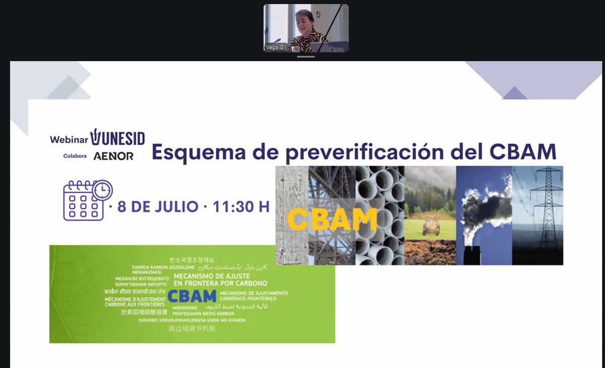 UNESID's tweet photo. 🌍 Hoy hemos celebrado, junto a @AENOR , un webinar sobre el Esquema de Preverificación del #CBAM. Nuestra directora general, @carola_hermoso   destacó la importancia de garantizar la fiabilidad y trazabilidad de las emisiones y puso en valor esta iniciativa conjunta. https://t.co/EQcKxFkjdr