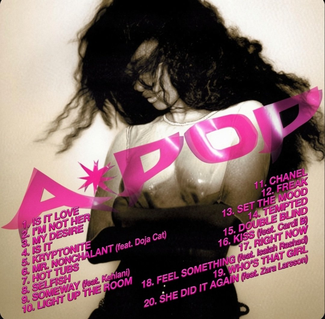 tylasworld's tweet photo. Tyla unveils the tracklist for her highly anticipated sophomore album "A*POP" out 24/7. 

The album contains 20 songs with featured artists like Doja Cat, Cardi B, Isaiah Rashad &amp; Zara Larsson. https://t.co/fvHubMGSTZ