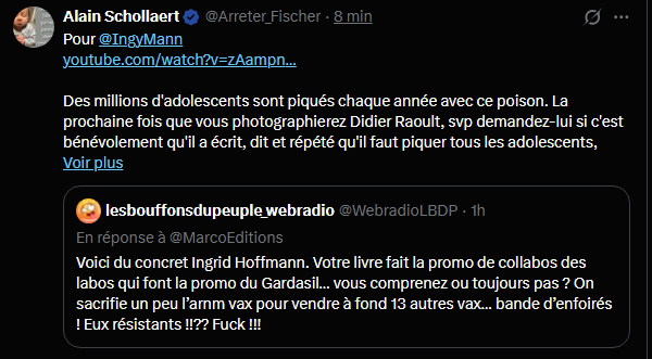 Sanfoiniloi's tweet photo. @Arreter_Fischer @IngyMann Que l'on soit d'accord ou pas avec A.Schollaert, sa démarche est factuelle et sourcée,et  je suis surpris que les "gentils" dans le camp du bien ne le soutiennent pas pour un débat salutaire sur les thémes qu'il aborde.  Pourquoi,? Les idoles médiatiques seraient intouchables ? https://t.co/DUVNIzrMXB