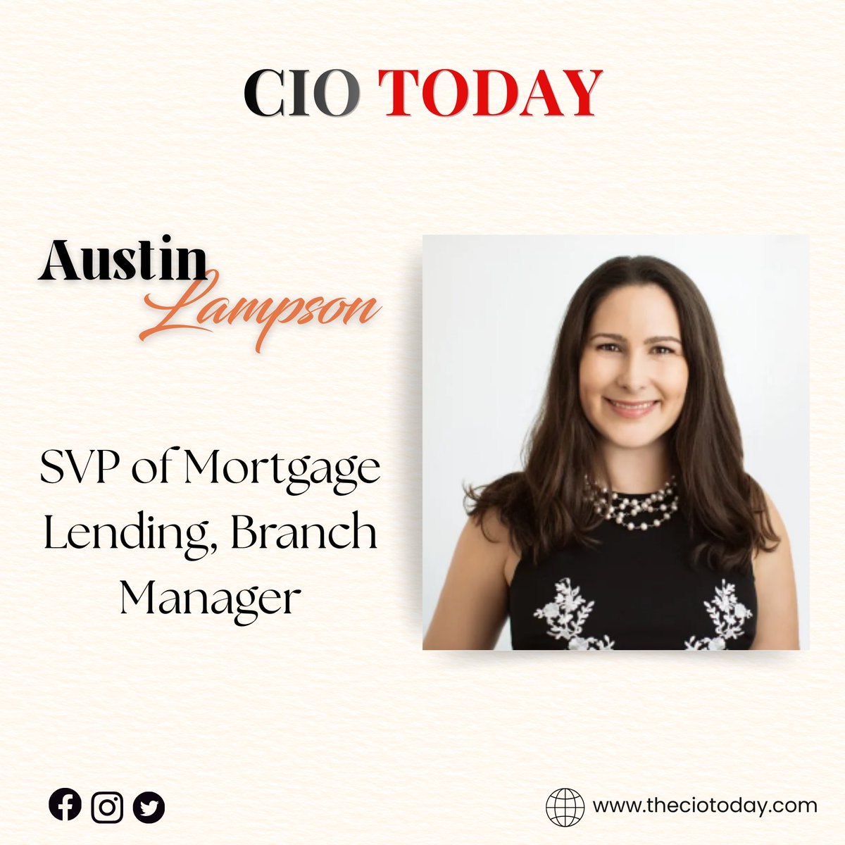 TodayCio's tweet photo. Congratulations to Austin Lampson on being recognized by The CIO Today as a Best-in-Class Leader.
Read more: https://t.co/VAOSe0bAAw
#AustinLampson #MortgageLeadership #BestInClass #TheCIOToday https://t.co/6Ffe5pO17X