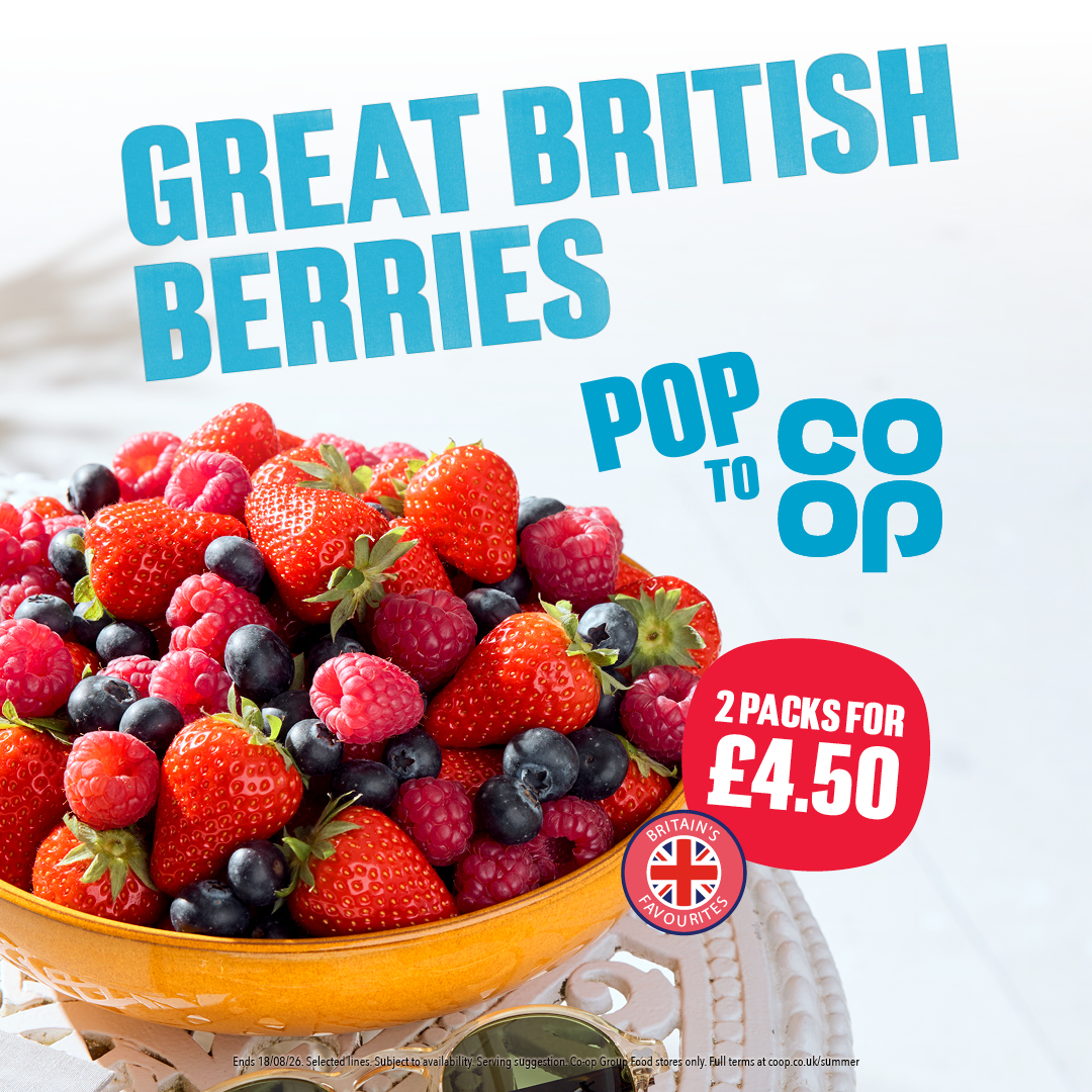 SDutsonCoopMPC's tweet photo. Pop to @coopuk to get 2 packs of Great British berries for £4.50 this summer 🍓 https://t.co/BfZGGbNxvF