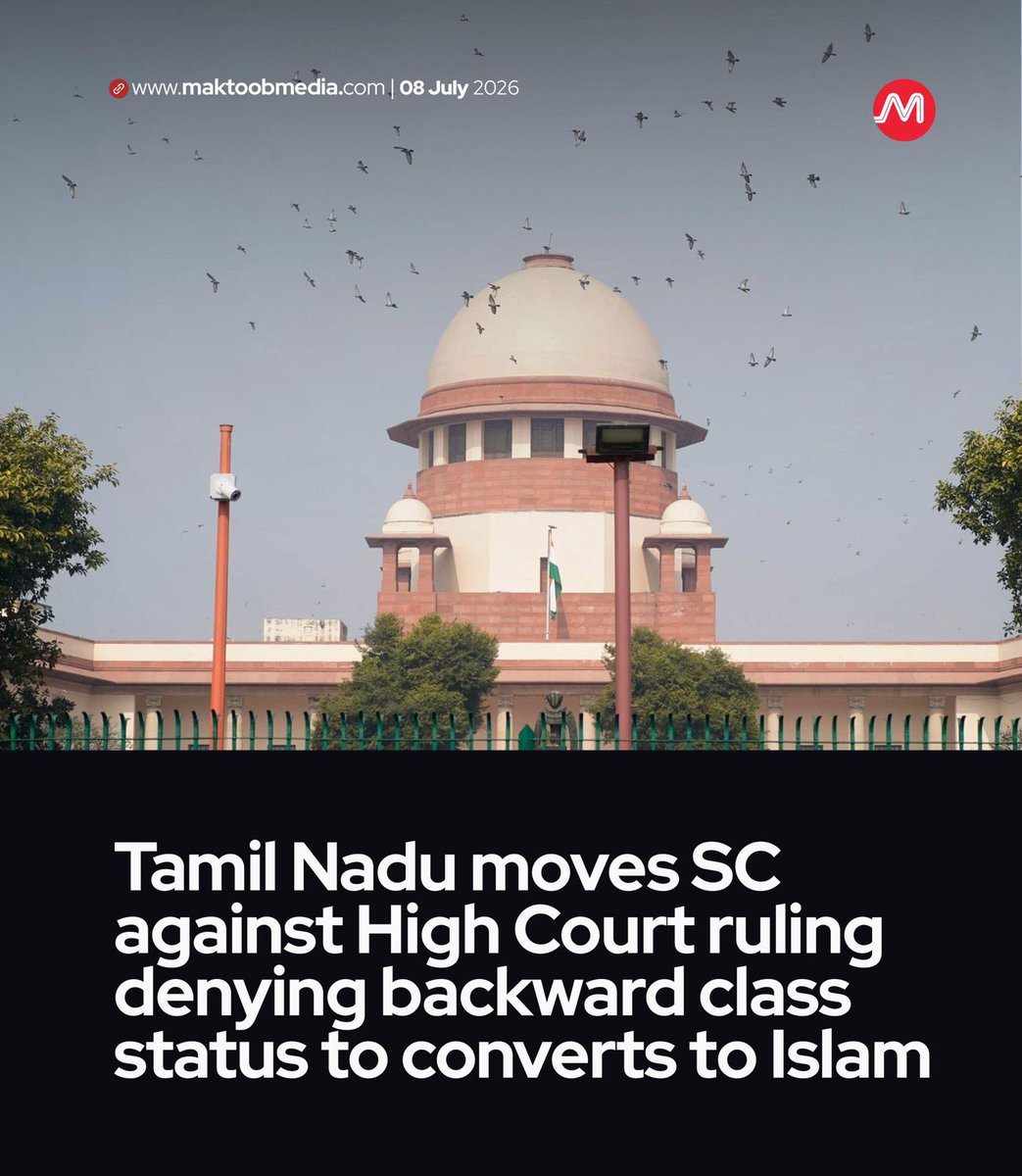 MaktoobMedia's tweet photo. The appeal challenges the High Court's decision striking down a 2024 Government Order (GO) that allowed converts to Islam from the Backward Classes (BC), Most Backward Classes (MBC), Denotified Communities (DNC), and Scheduled Castes (SC) to be treated as Backward Class Muslims for availing reservation benefits.

https://t.co/XsXTGQi9z2