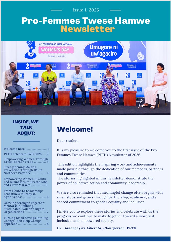 ProfemmesTH's tweet photo. We're excited to launch the first edition of the Pro-Femmes Twese Hamwe (PFTH) Bi-Annual Newsletter!
https://t.co/XFy2IfqiQs

Discover inspiring stories of women and youth advancing #GenderEquality, creating jobs, strengthening communities, and driving positive change across #Rwanda.
Read, share, and celebrate the impact made possible through strong partnerships and collective action.

#WomenEmpowerment #YouthEmpowerment 

@RwandaGender @RwandaWomen @GenderMonitorRw