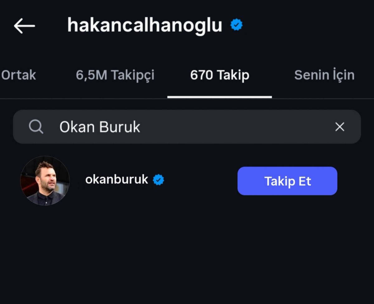 deaglekeas's tweet photo. 🚨SON DAKİKA 

HAKAN ÇALHANOĞLU OKAN BURUK'U İNSTAGRAMDAN TAKİBE ALDI. https://t.co/OcpOtvCzsO