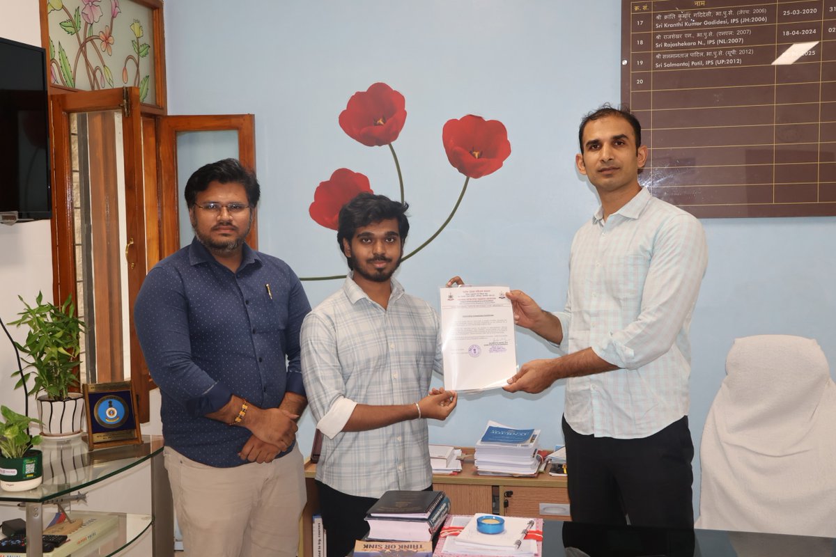 bprdcdtihyd's tweet photo. Two interns from NFSU, Dharwad and one intern from NFSU, Tripura completed one month unpaid internship programme at CDTI, Hyderabad on 08.07.2026.

CDTI, Hyderabad wish them success in all their future endeavors https://t.co/07z1tOuwyu