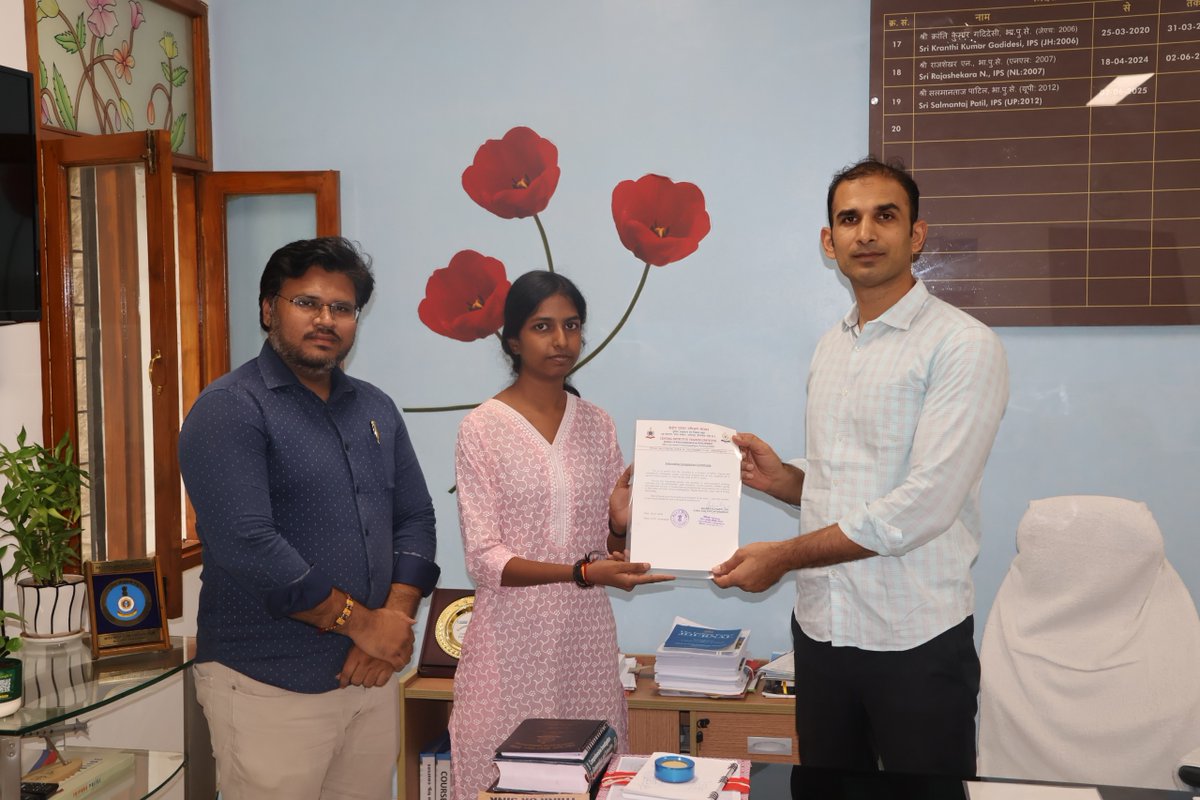bprdcdtihyd's tweet photo. Two interns from NFSU, Dharwad and one intern from NFSU, Tripura completed one month unpaid internship programme at CDTI, Hyderabad on 08.07.2026.

CDTI, Hyderabad wish them success in all their future endeavors https://t.co/07z1tOuwyu