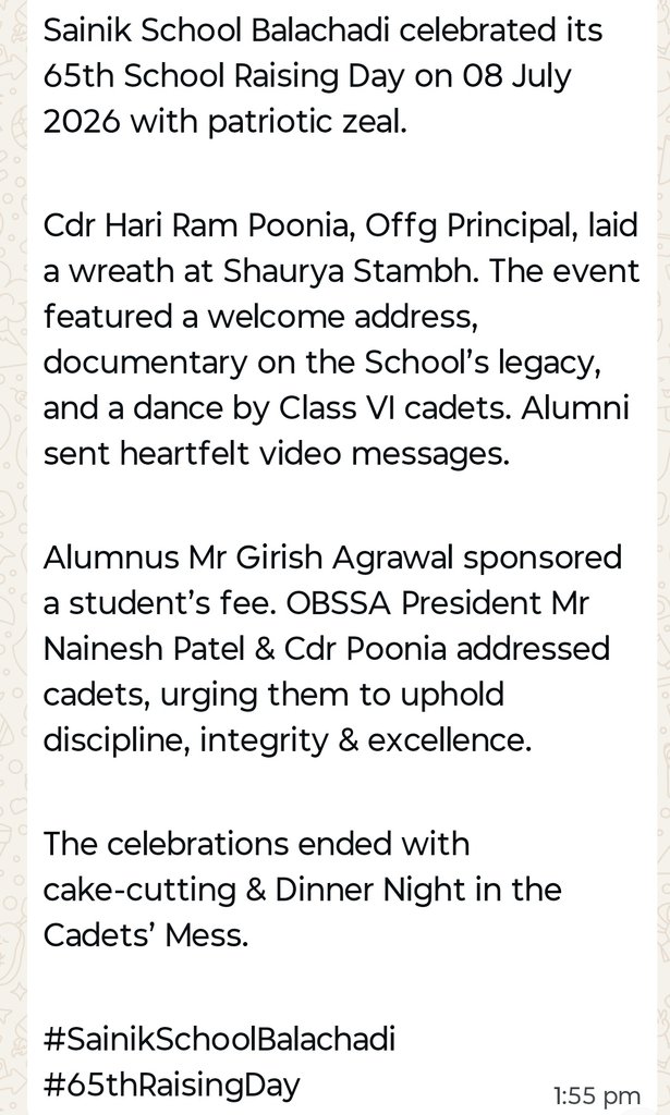 ssbjam11's tweet photo. SAINIK SCHOOL BALACHADI MARKS 65TH RAISING DAY WITH PRIDE, PATRIOTISM &amp; HONOURING TRADITION TO INSPIRE FUTURE LEADERS https://t.co/EWDPtehdDW