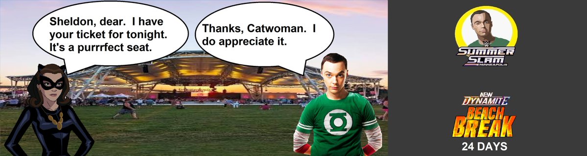 josh9180185266's tweet photo. #SheldonCooper meets #Catwoman at The BayCare Sound in Clearwater, FL for #AEWDynamite aka #AEWBeachBreak.  #RoadToSummerSlam https://t.co/GPQ0vfsPnW