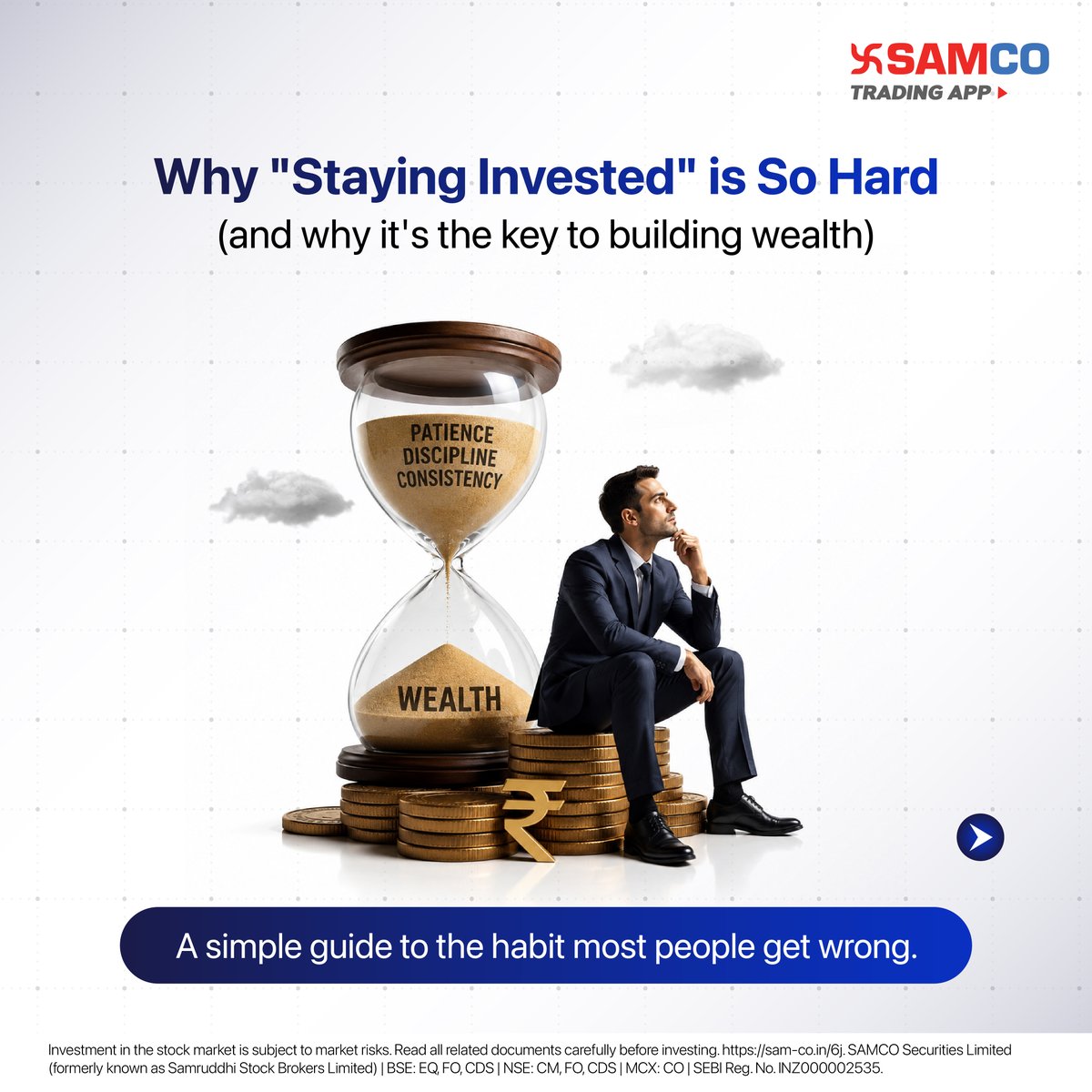 SAMCO_India's tweet photo. Volatility can make even experienced investors question their decisions.

But reacting to every market move isn't always the best approach. Sometimes, patience is the most valuable investment strategy.

Swipe through to understand why. 📈

 #Samco #StockMarketIndia #ShareMarket