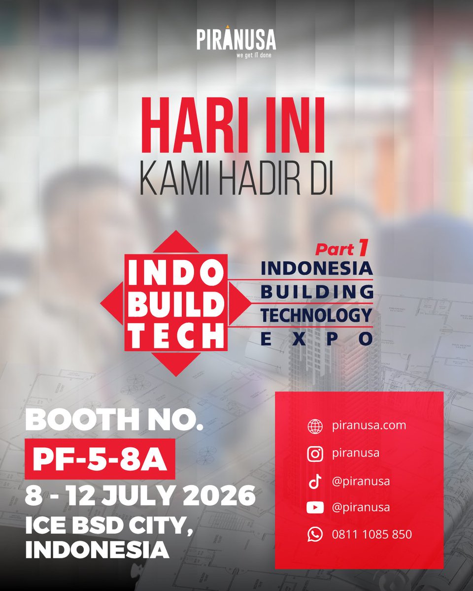 piranusa_ZWCAD's tweet photo. Hari ini kami hadir di IndoBuildTech Expo Part 1! 🏗️
📍 Booth PF-5-8A, ICE BSD City
🗓️ 8-12 Juli 2026
Mampir yuk, kita ngobrol soal solusi IT terbaik buat bisnis kamu 🚀
#Piranusa #WeGetITDone #IndoBuildTech2026 https://t.co/d8ot2ki05O