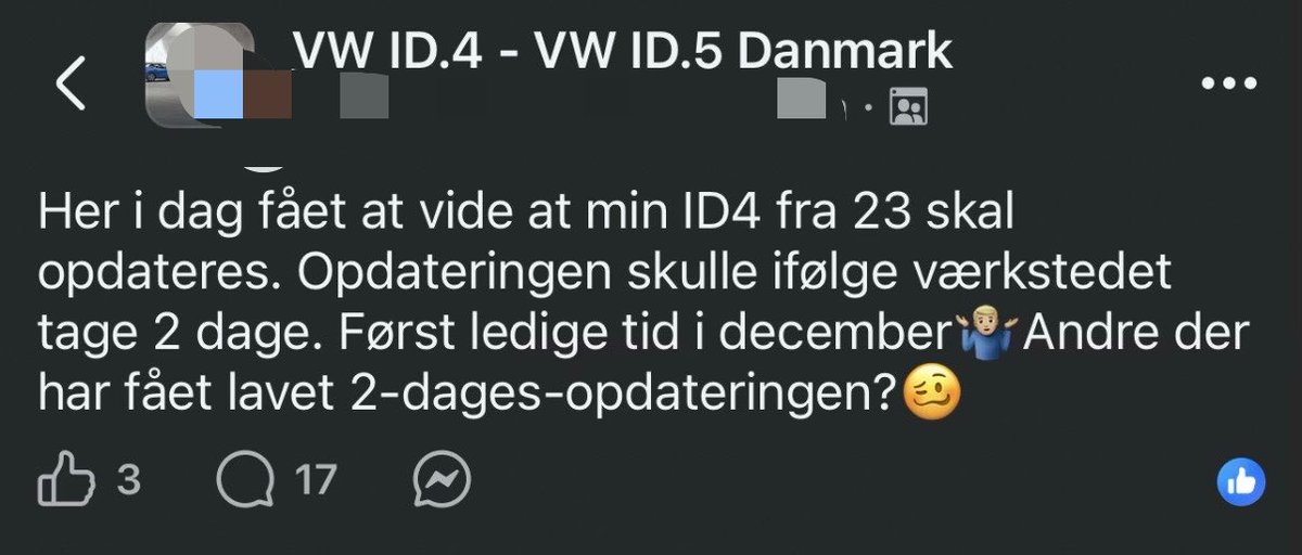 TarpCPH's tweet photo. En af landets mest solgte elbiler skal på værksted i to dage for at få en softwareopdatering. Men heldigvis har VW først tid om et halvt år🤣 Intet bilmærke i verden kan have mere trofaste kunder. Ellers ville de jo ikke sælge én eneste bil. https://t.co/5oRkAZp1rk