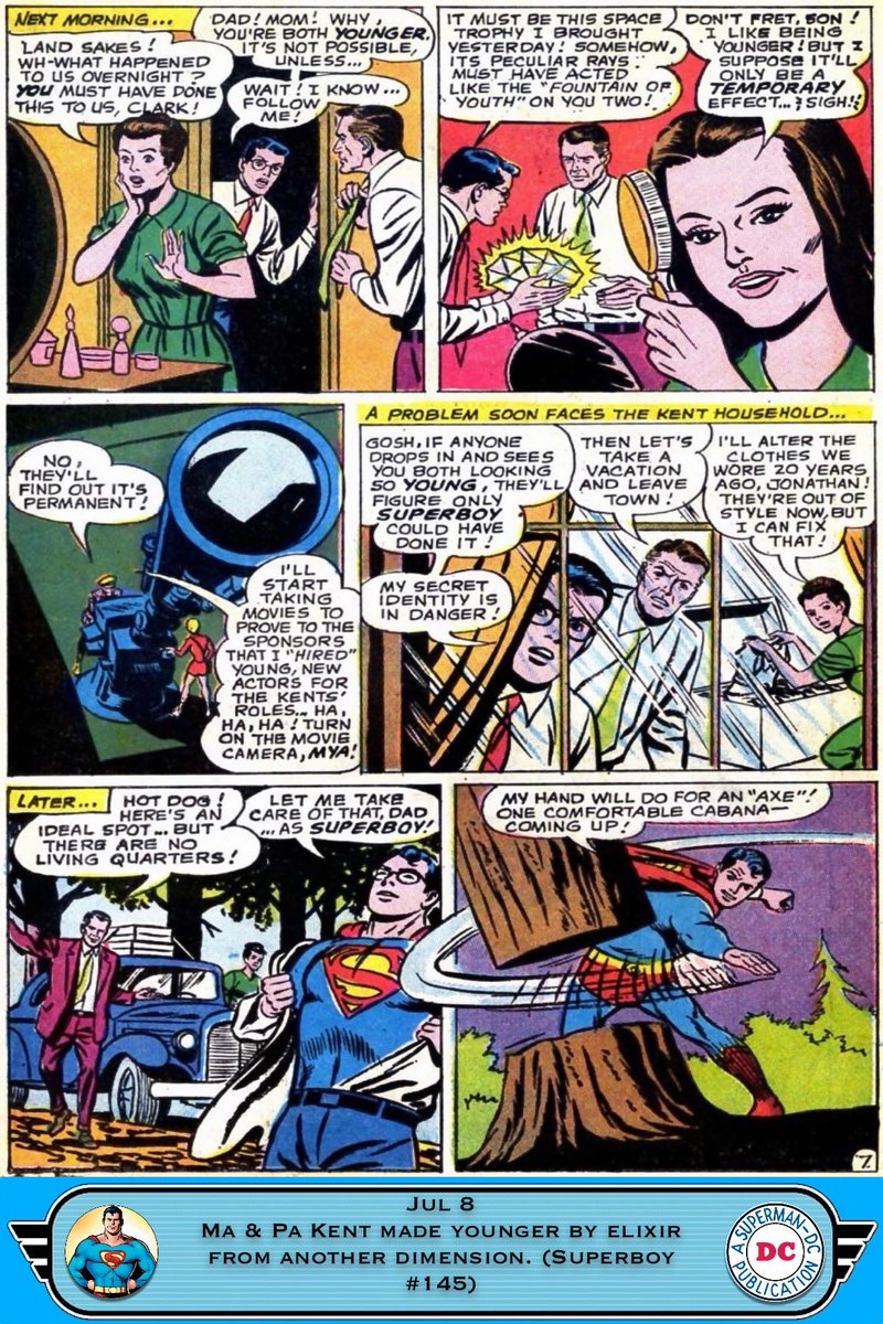 KalElSonOfKrptn's tweet photo. Jul 8 - Ma &amp; Pa Kent made younger by elixir from another dimension. (Superboy #145)

#MaKent #PaKent #Superboy #DCComics https://t.co/d24J762UFR