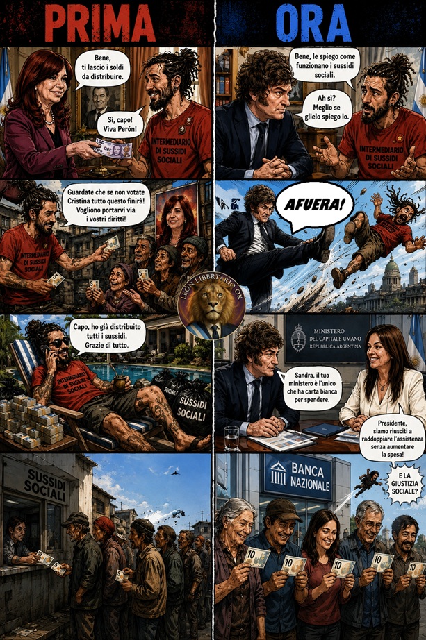 istMilei's tweet photo. Uno dei grandi successi del governo Milei è stato quello di tagliar fuori dalla gestione dei sussidi gli intermediari legati al Kirchnerismo, ovvero i sindacati e le associazioni collettiviste varie. 
Il risultato? Eccolo spiegato facile.
https://t.co/Vek1AaWR5N https://t.co/xv7JHcEvJa