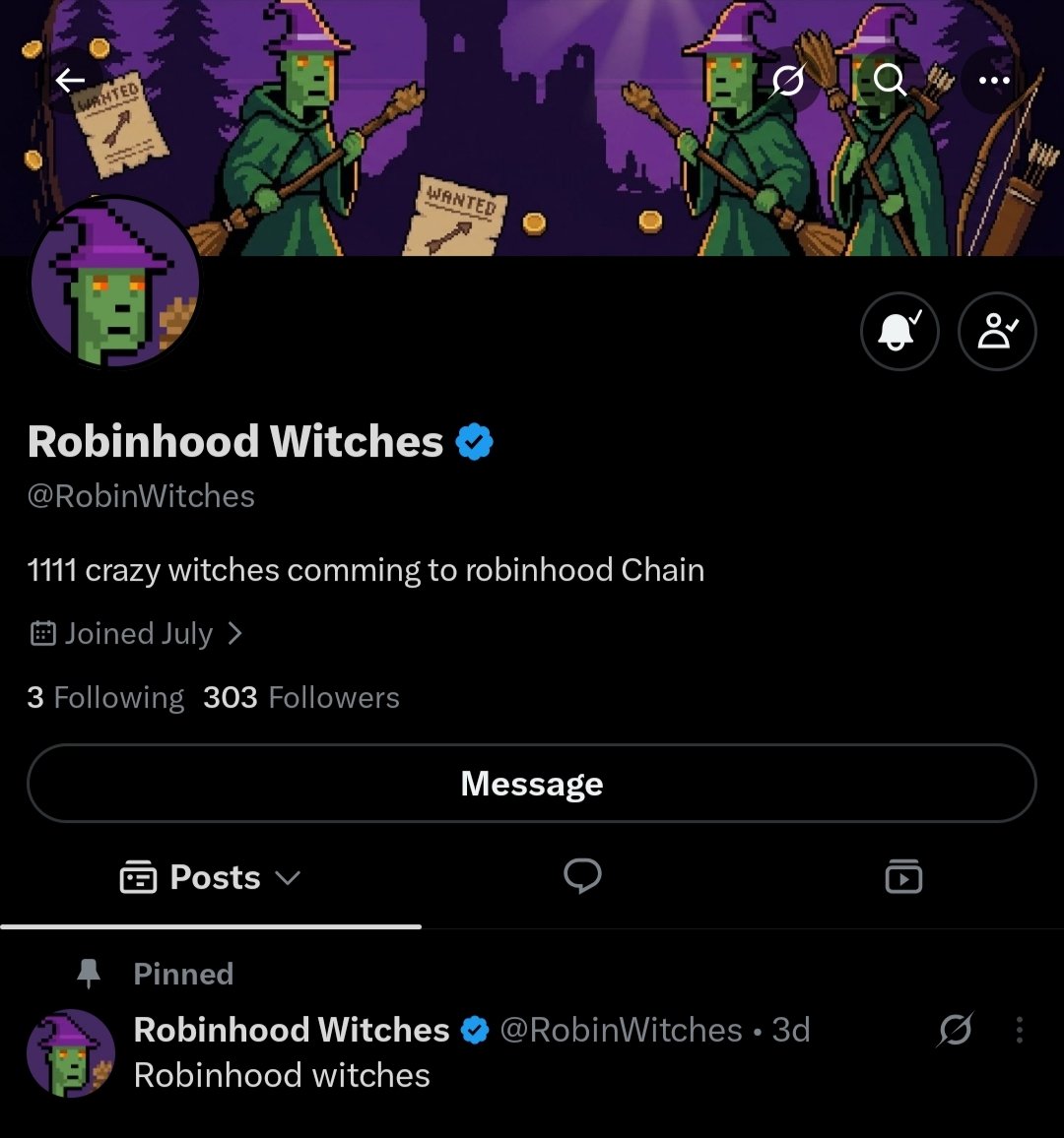 onlyonefarmerr's tweet photo. Just spotted this project @RobinWitches building on Robinhood Chain
Supply: 1111

I'm earlyyy, are you? https://t.co/XPjSs5aRv9