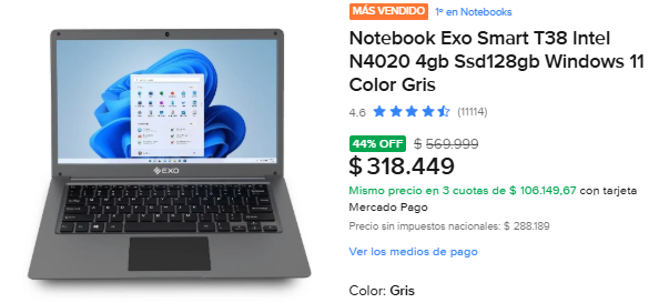 BotdeOfertas's tweet photo. 🚨 ALERTA DE PRECIO
💻 Notebook EXO Smart T38
🏆 N.º 1 en notebooks.
⭐ 4.6/5 con más de 11.000 opiniones.
🔥 44% OFF
 $569.999 ➜ $318.449
https://t.co/a8XzSO0xmz https://t.co/jttD7AeME7