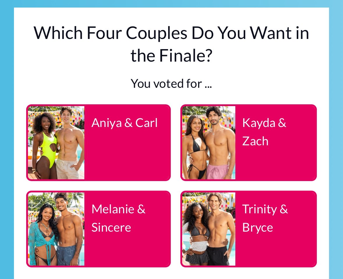 leksmain's tweet photo. i fucked the love island vote up so bad like i couldn’t solve a riddle now i voted my fav couple last 💔 #loveislandusa https://t.co/cvWzOBPTiL