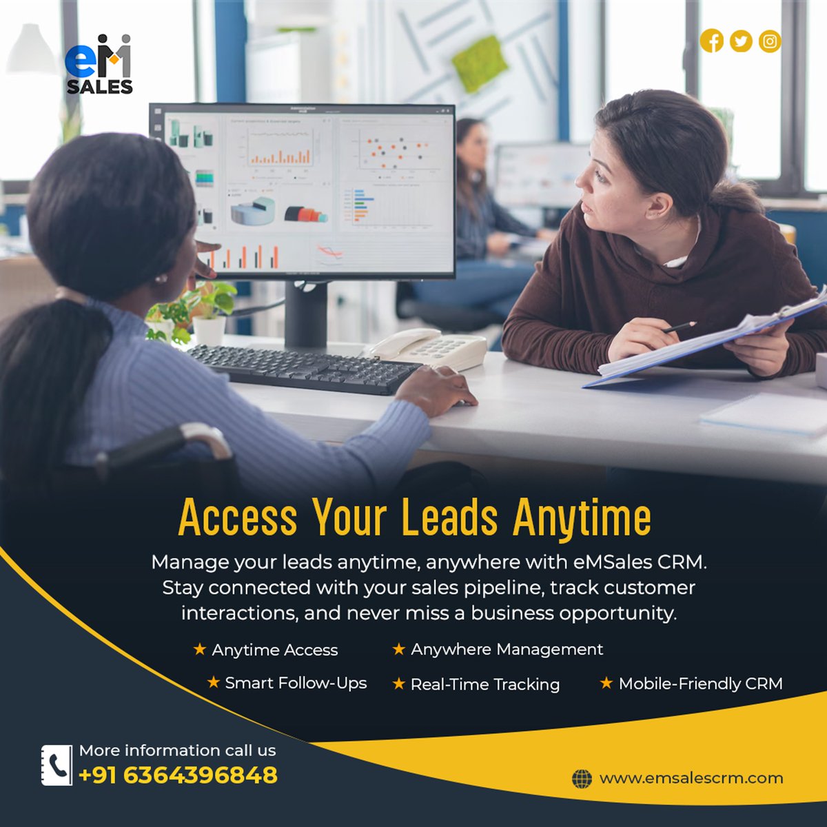 emsalesCRM's tweet photo. Your Next Customer Is Just One Follow Up Away!

Stop losing valuable leads! With eSales CRM, track leads, manage follow ups &amp; close deals faster with real-time sales insights.

Contact: +91 63643 96848
Website: https://t.co/3Jc7lRR3xl

#eMSalesCRM #CRMSoftware #SalesAutomation https://t.co/KVkGBYwUvQ