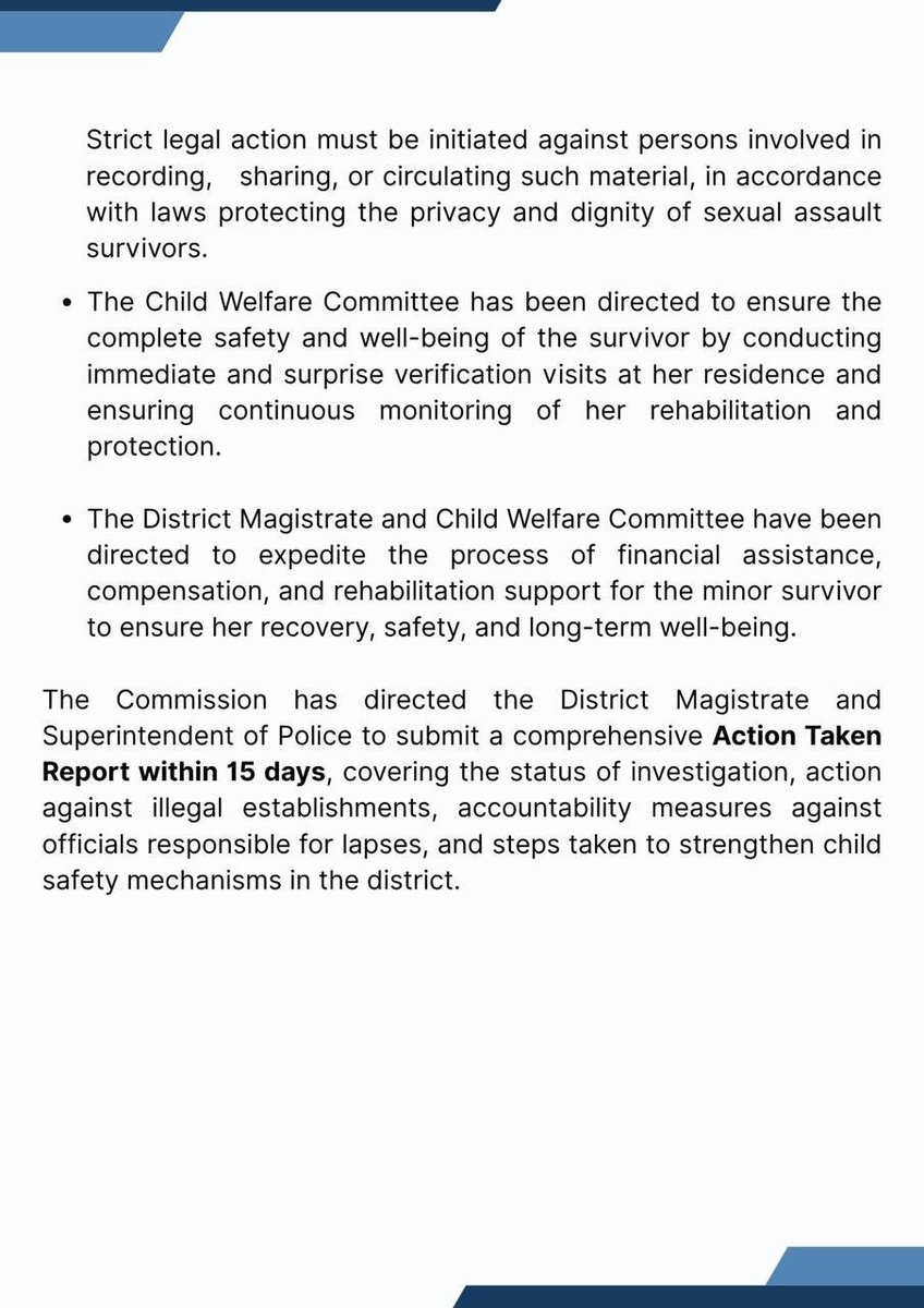 airnewsalerts's tweet photo. The National Commission for Women takes serious cognisance of the reported gang-rape and trafficking of a 13-year-old minor girl in Sri Ganganagar, Rajasthan. 

The Commission (@NCWIndia) directs the District Magistrate and Superintendent of Police of Sri Ganganagar to submit a comprehensive Action Taken Report within 15 days.