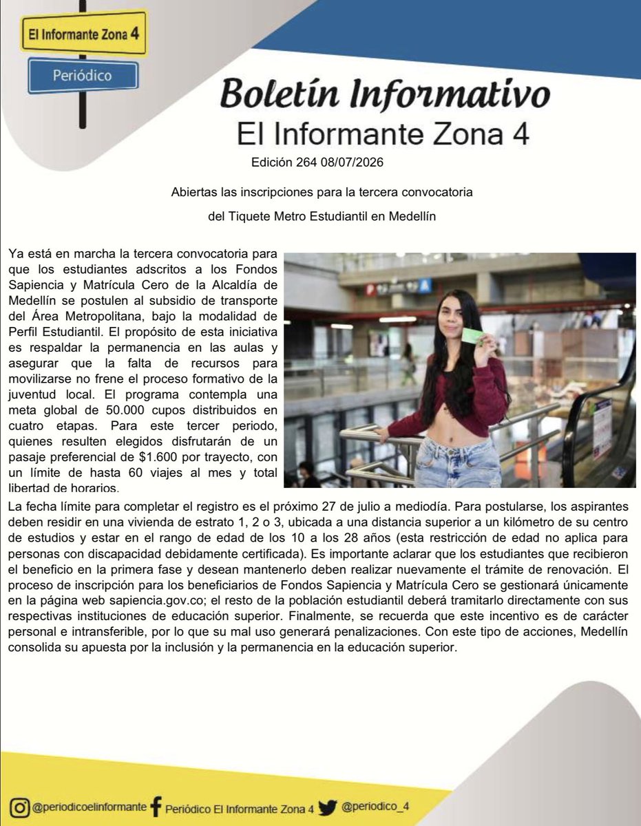 periodico_4's tweet photo. Nuestro Boletín de Prensa 
Edición.  # 264
08/07/2️⃣0️⃣2️⃣6️⃣
 Sigue el canal de El Informante Zona 4 en WhatsApp: https://t.co/Q8xyvj2kM1

@ElInformanteZona4
#loquelaciudadcallalosmedioslocuentan https://t.co/MWSqrsD1Oz