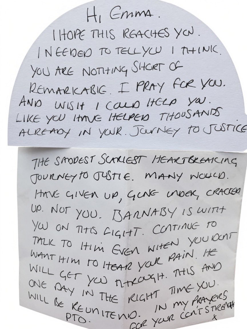 MrsEmmaWebber's tweet photo. Received this yesterday. ❤️

We continue to receive letters, cards and messages of support three years on. Over 1k at least; they find their way to us through so many ways: one day I will ensure I reply to them all.

It means the world to me to know he’s never forgotten and gives me the drive to ensure the evil monster that took him, and all of those who failed, are held fully and properly to account. 

#nottinghaminquiry 💚💛