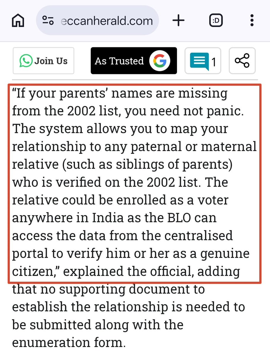 zoo_bear's tweet photo. Hello @ceo_karnataka, 
Many eligible voters with current EPIC numbers don't have their parents and grandparents names (missing/unable to find) mentioned in the 2002 SIR list. 
I recently saw a statement by Karnataka CEO to @DeccanHerald that people whose parents and grandparents names don't appear on 2002 list can add their parents siblings as progeny when they fill the form provided by the local BLOs. But when I spoke to BLOs, They say, Only Parents and Grandparents names can be linked and not Parents Siblings.

Can you please clarify? If Yes, Request you to advise all the BLOs about the same. Many voters in Karnataka are worried about this.