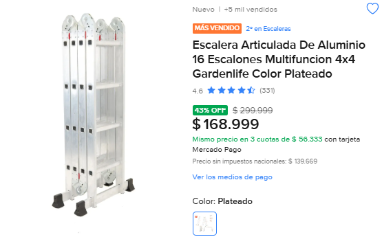 BotdeOfertas's tweet photo. 🚨 ALERTA DE PRECIO
🪜 Escalera Articulada Gardenlife 4x4
🏆 N.º 2 en escaleras.
⭐ 4.6/5 con más de 330 opiniones.
✅ 16 escalones.
✅ Multifunción.
✅ Aluminio reforzado.
🔥 43% OFF
 $299.999 ➜ $168.999
https://t.co/66qcRSP7o5 https://t.co/2cAjpLdtpR