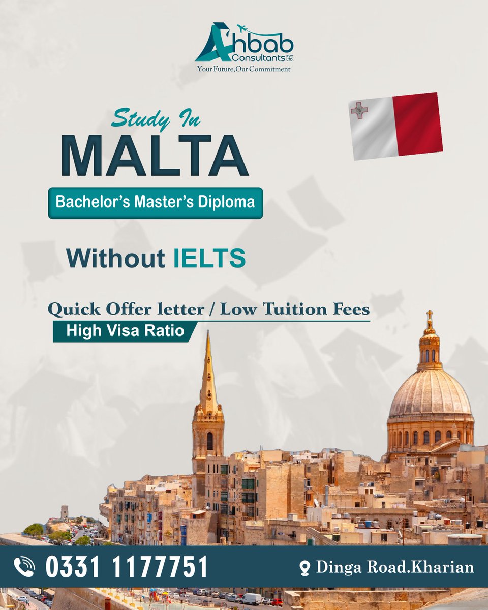 QasimAzaz's tweet photo. 🇲🇹 Study in Malta! 

🎓Bachelor's | Master's | Diploma
✅ Without IELTS*
⚡ Quick Offer Letter
💰 Low Tuition Fees

📞 0329-0600622
https://t.co/xAqWVNkxJo

#StudyInMalta #StudyAbroad #Malta #StudentVisa #AhbabConsultants https://t.co/zpxwIGGiwk