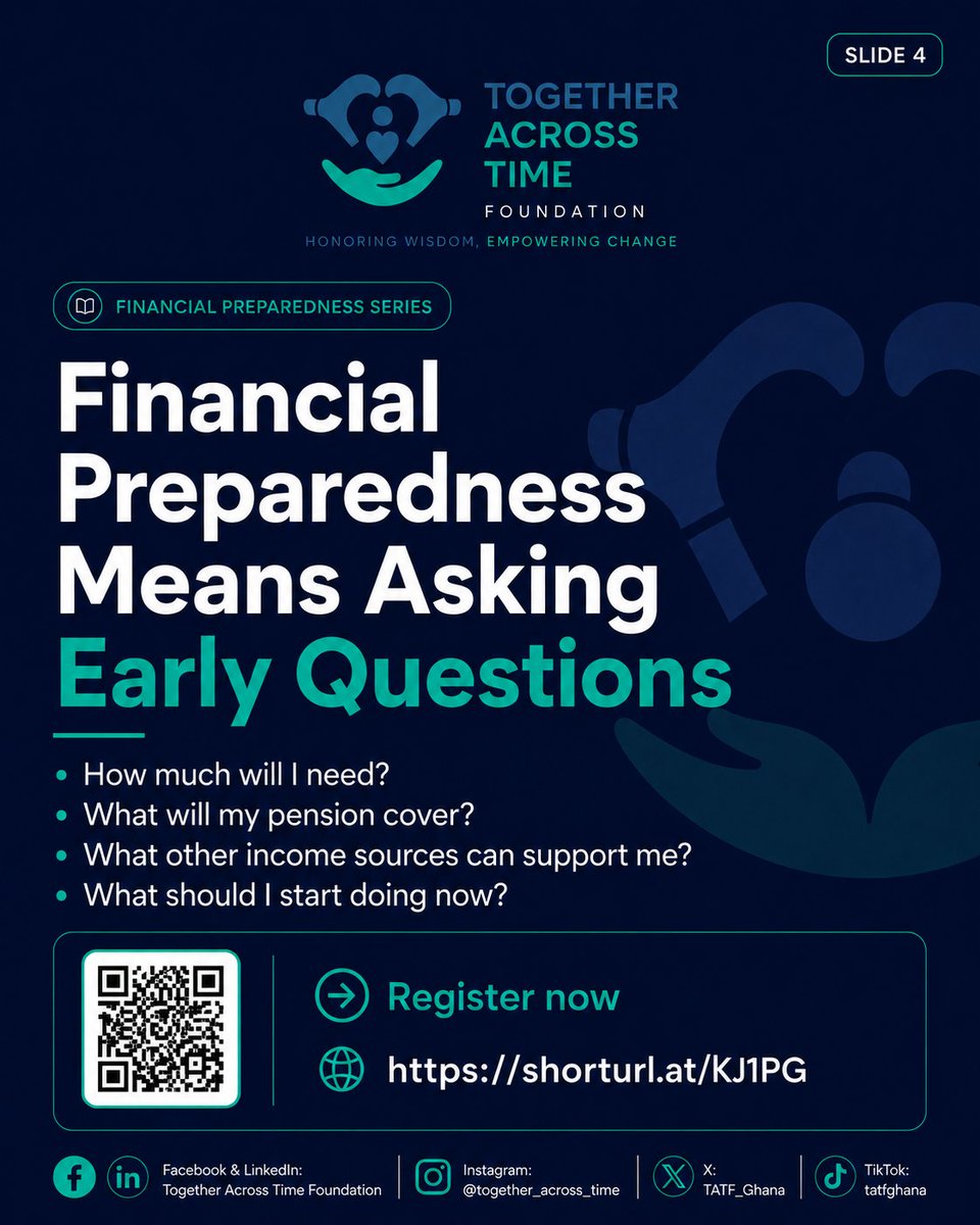 TATF_Ghana's tweet photo. Join Together Across Time Foundation for our upcoming webinar:
🎙️ Preparing Financially for the Life You Hope to Live
📅 Saturday, 25th July 2026
🕔 5:00 PM GMT
📍 Google Meet
🔗 Register here: https://t.co/1L33IUFBZU⁠�
#TogetherAcrossTimeFoundation #FinancialPreparedness https://t.co/ovPweZFrya