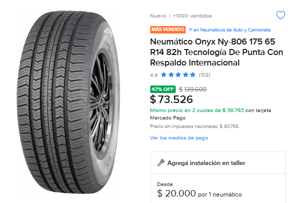 BotdeOfertas's tweet photo. 🚨 ALERTA DE PRECIO
🚗 Neumático Onyx NY-806 175/65 R14
🏆 N.º 1 en neumáticos de auto.
⭐ 4.9/5 con más de 100 opiniones.
🔥 47% OFF
 $139.600 ➜ $73.526
🛞 Si ya te toca cambiar las cubiertas, este precio no se ve todos los días.
https://t.co/LSi0lOPxiG https://t.co/waAyhDLUO6