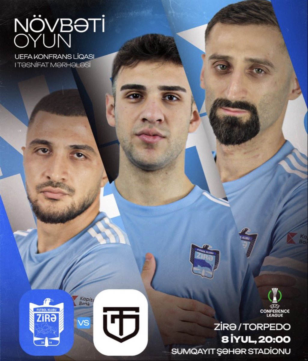 MammadovOrkh's tweet photo. Bugün UEFA @Conf_League da Avropa yolumuz başlayır. İnanıram ki, @ZirePFK meydanda əzmkarlıq, intizam və xarakter nümayiş etdirərək azarkeşlərimizi sevindirəcək. Futbolçularımıza və məşqçilər heyətinə uğurlar arzuladım.
Gəlin, birlikdə komandamızı dəstəkləyək! #ZirəİləZirvəyə💙🦅 https://t.co/SGqwZaq9Yn