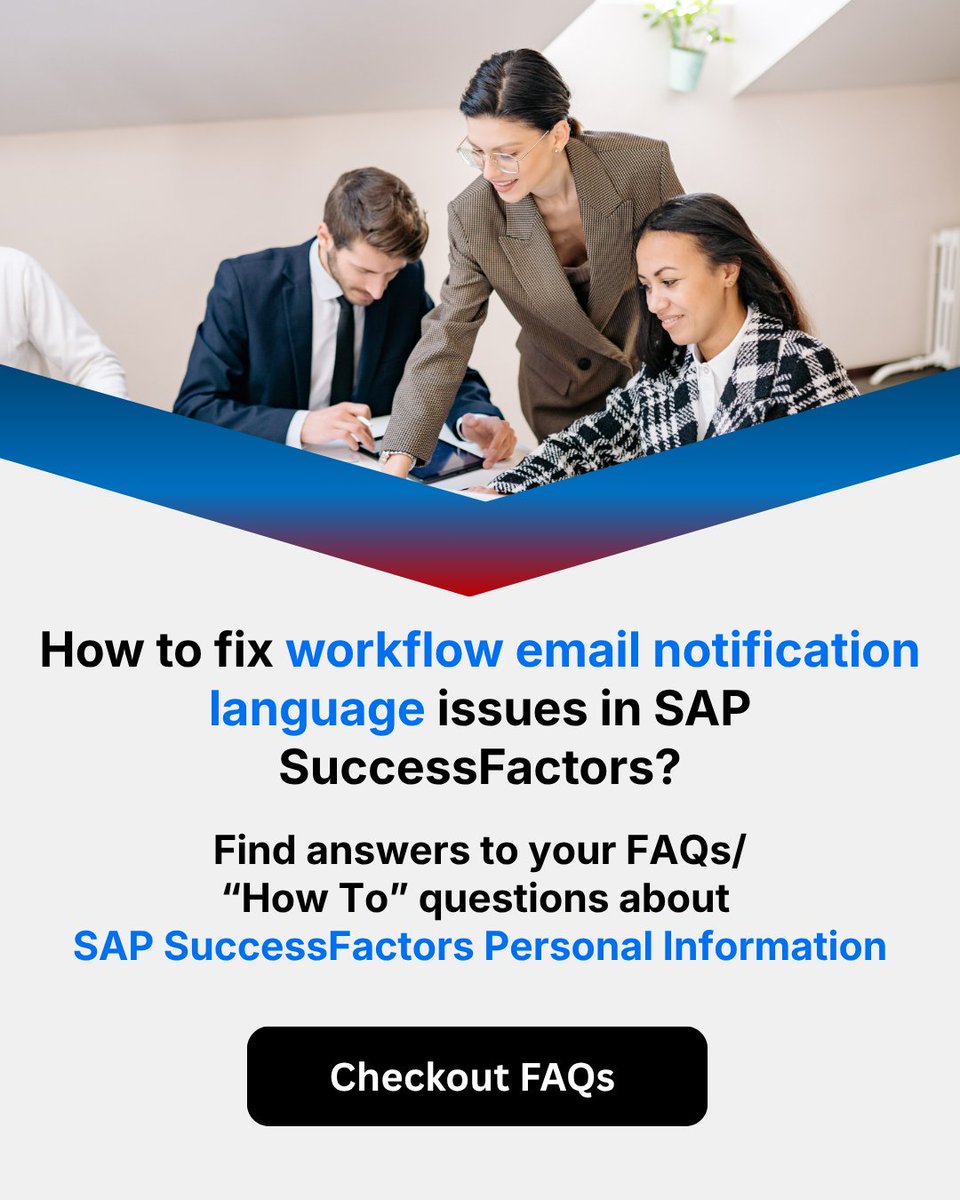 3CoreSystemsInc's tweet photo. Wrong language in workflow emails? Fix configuration gaps in SAP SuccessFactors.
1. Align language settings
2. Improve communication
3. Enhance UX
https://t.co/oDcHVMlOc2
#SAPSuccessFactors #Workflows #HRTech #SAPAdmin #EmployeeCentral https://t.co/PppStEYAR3