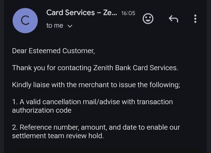 authenticnaogbe's tweet photo. Thanks everyone 🙏 
This is what they keep telling me.... I even sent zenith bank a screenshot from the fundednext customer care clearly stating that the payment wasn't received on their own end, but zenith bank still insists that I should get an authorisation email from fundednext that they've cancelled the transaction!