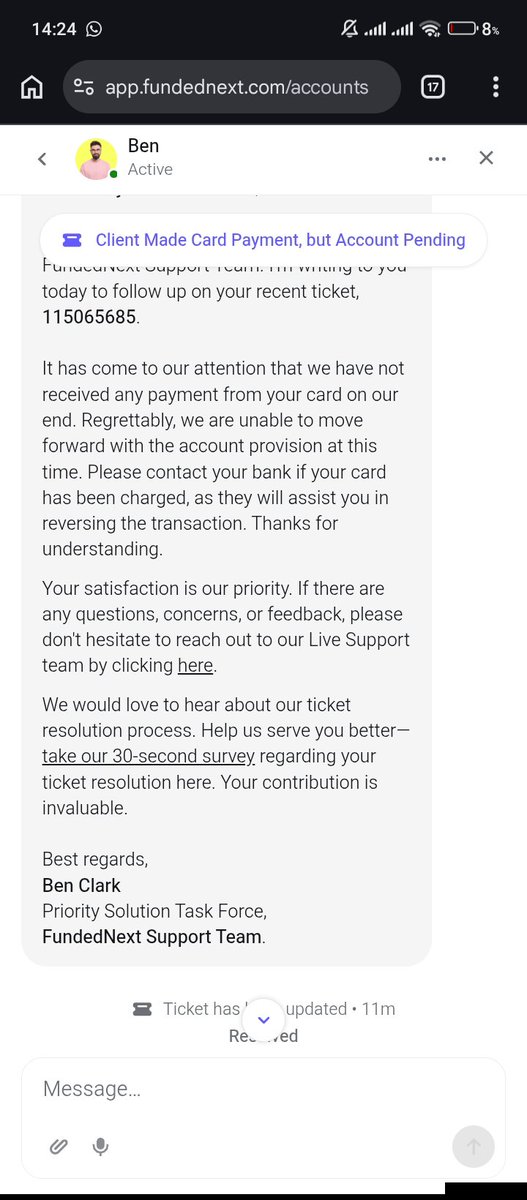 authenticnaogbe's tweet photo. Thanks everyone 🙏 
This is what they keep telling me.... I even sent zenith bank a screenshot from the fundednext customer care clearly stating that the payment wasn't received on their own end, but zenith bank still insists that I should get an authorisation email from fundednext that they've cancelled the transaction!