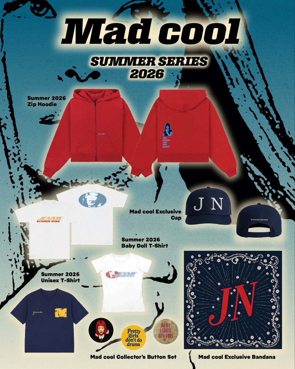 Jennie_HQ's tweet photo. Mad Cool we can’t wait for tomorrow ☀️ Shop the 2026 Summer Series, available on-site all weekend with festival-exclusive items ✨ https://t.co/79ydvdSxUN