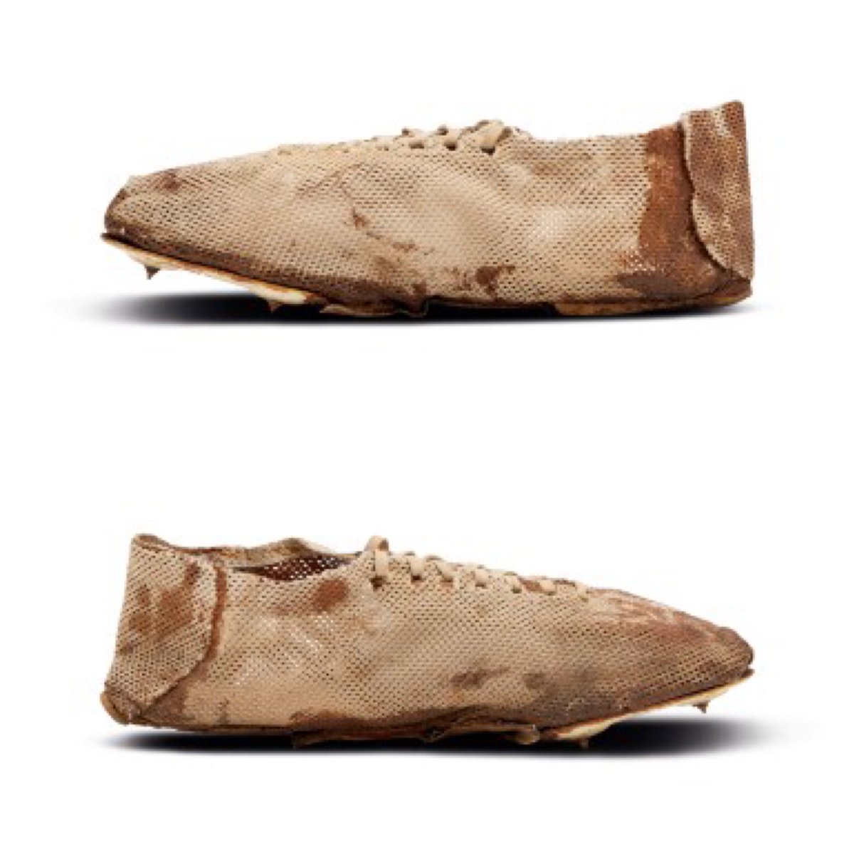 shoezeum's tweet photo. Bill Norris met Bill Bowerman in 1968. According to Norris, Bowerman took an interest in him, started planning his workouts, and invited him to compete in Oregon Dual Meets. One day Bowerman invited Norris over to his house for pancakes. Bowerman traced Norris’ feet and drew a rough sketch to create a custom pair of shoes for him. Bowerman built the shoes by gluing them together as opposed to stitching them. Interestingly Bowerman sized the shoes at the heels. If you look closely at the heels you’ll see flaps that Bowerman glued together to create a custom fit for Norris. Check out pics 3 and 4.