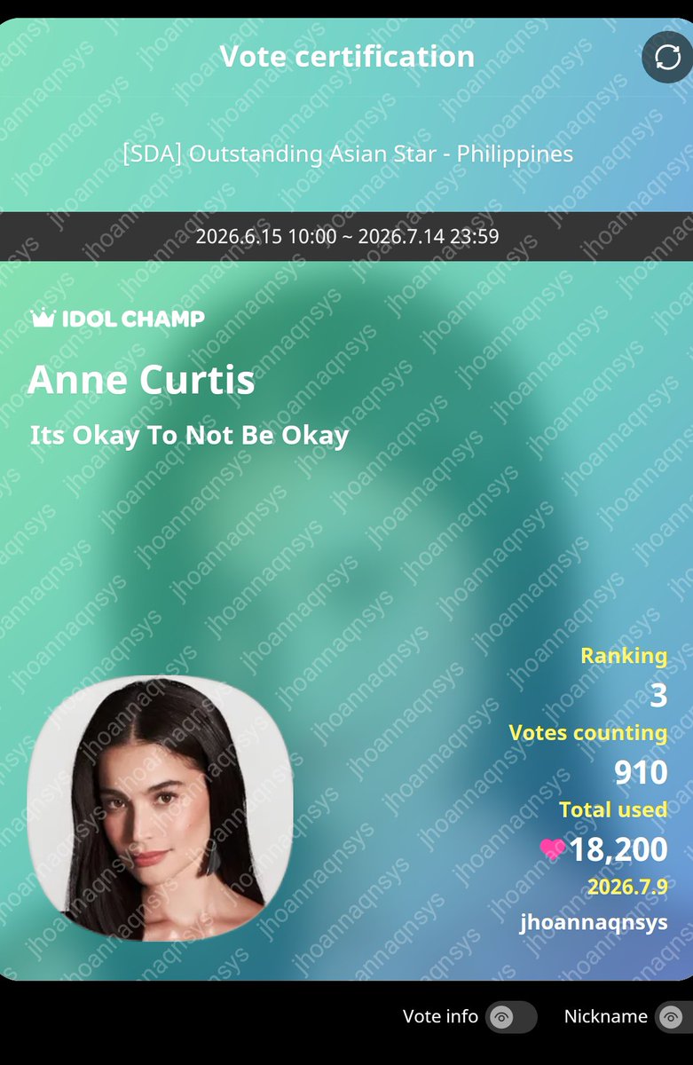 jhoannacurtis's tweet photo. kung para sa'yo... mahal ka namin ate love @annecurtissmith 🥹🙌🏻 kasama mo kami as you also brought us with you up through &amp; through 🇵🇭🤍 LET'S GOOOOO

last few days to vote for our SDA - Outstanding Asian Star PH, Anne Curtis! https://t.co/nIwVyUBKwI