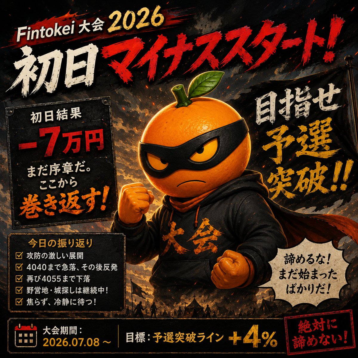 tarezou124's tweet photo. X で4%達成報告良く見かける中！逆アピール😎
目指すのは4%で突破！！！ですが、最終日まで、失格にならず利益1%最低目標で！頑張ります🤣 https://t.co/tyJGNuYB4X