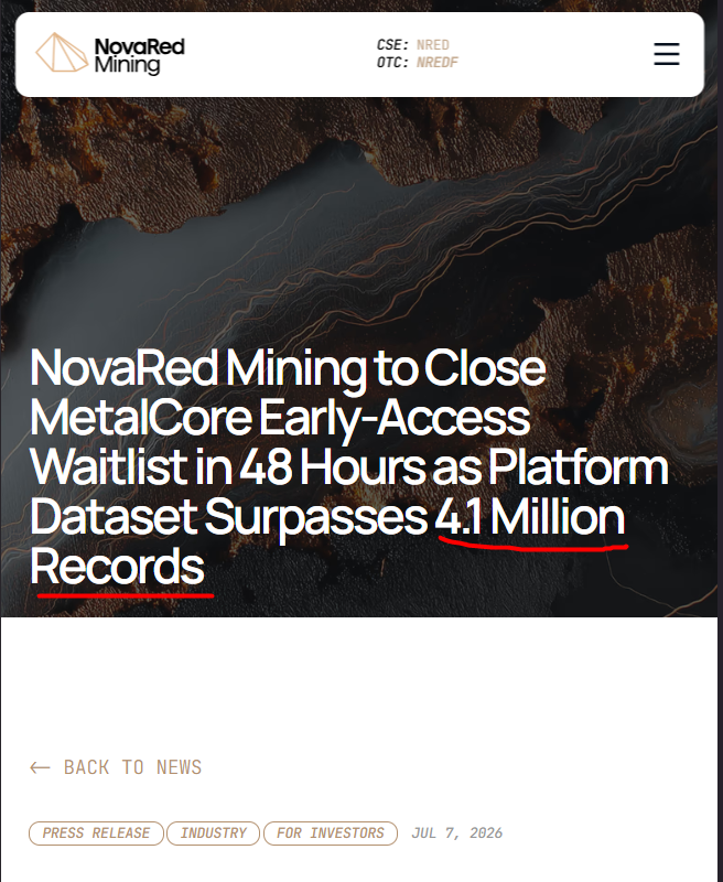 owmjx58666486's tweet photo. Listen up Hump Day traders, this is what blood on the street looks like.

Big red day, geopolitical fear, tech weakness, people doomposting like the world ends before lunch. That’s usually when I slow down and ask one question: 

did my long-term thesis actually break?

For $NRED, my answer is easy.

AI still needs copper. Critical minerals still matter. Canada still matters. Better exploration tools still matter.

NovaRed has Wilmac: 

16,078 hectares, 10 km west of Copper Mountain, copper-gold-platinum upside. 

MetalCore has 4.1M+records, 920/1,000 early-access users filled, and real target-generation use cases.

That’s why I’m buying the dip, not chasing panic.

Use this information at your own risk.

$PARR $STUB $XPEV $WLK