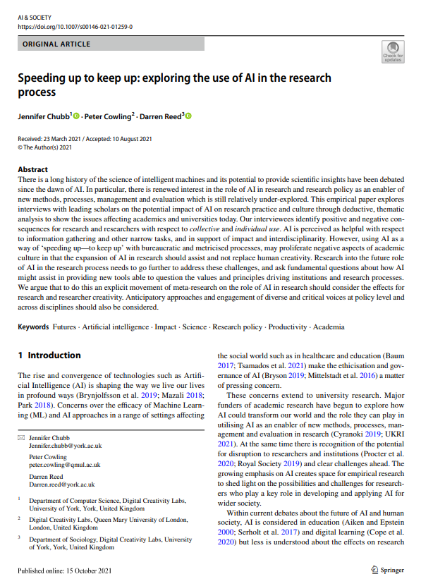 ScholarshipfPhd's tweet photo. AI is not replacing researchers. It's changing how research gets done.

A study explored AI's growing role in the research process and found opportunities to improve information gathering, productivity and interdisciplinary collaboration.

The key question isn't "Will AI replace scientists?"

It's "How can AI help scientists ask better questions and make better discoveries?"

The future of research is likely human creativity + AI assistance, not one without the other.

DOI: doi. org/10.1007/s00146-021-01259-0