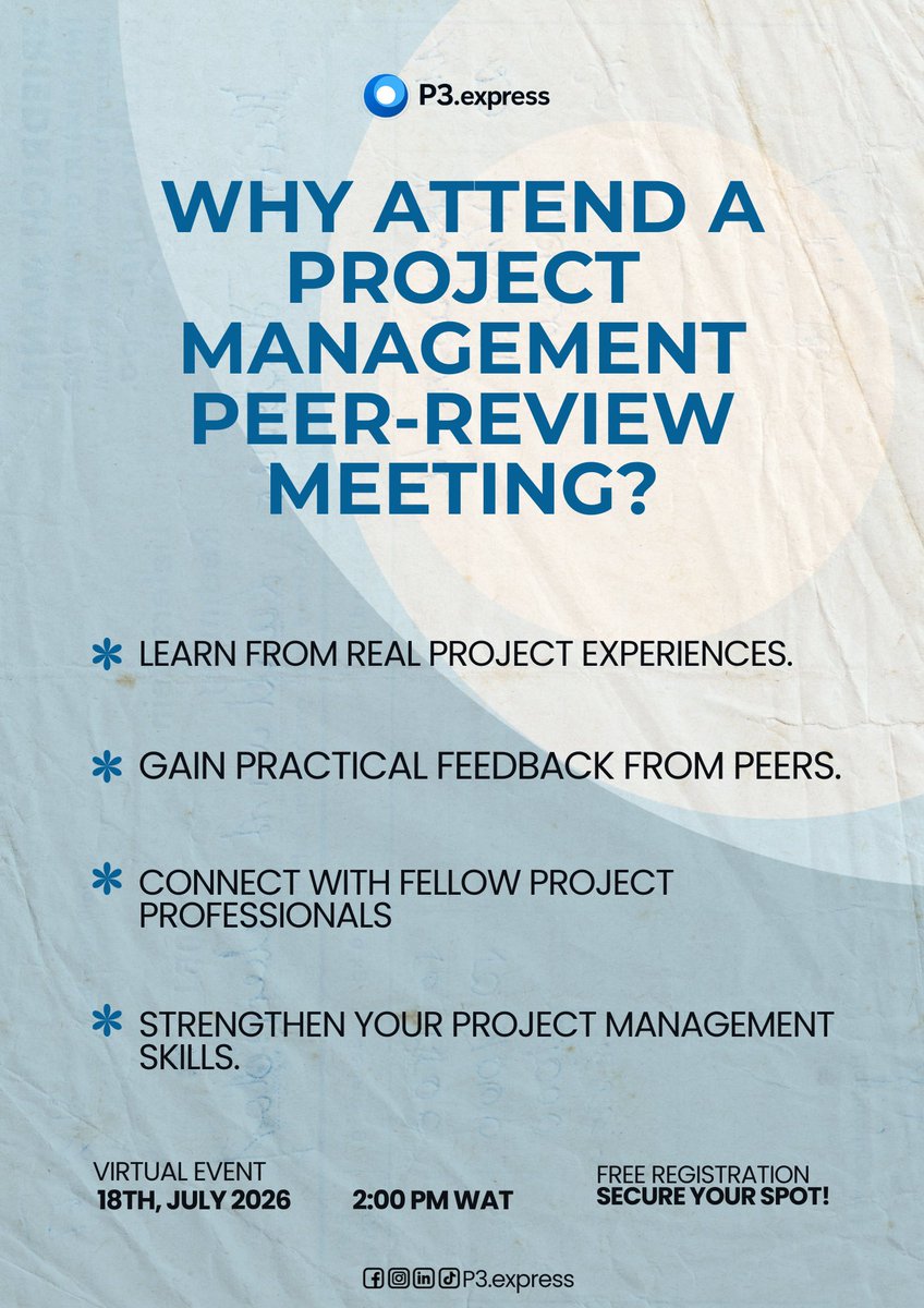P3_expressNg's tweet photo. Project management isn't learned from courses alone.
Some of the most valuable lessons come from actual projects, real challenges, and real conversations.

At the Project Management Peer-Review Meeting, you'll have the opportunity to:
- Learn from actual project experiences https://t.co/3aRyiw4zeW