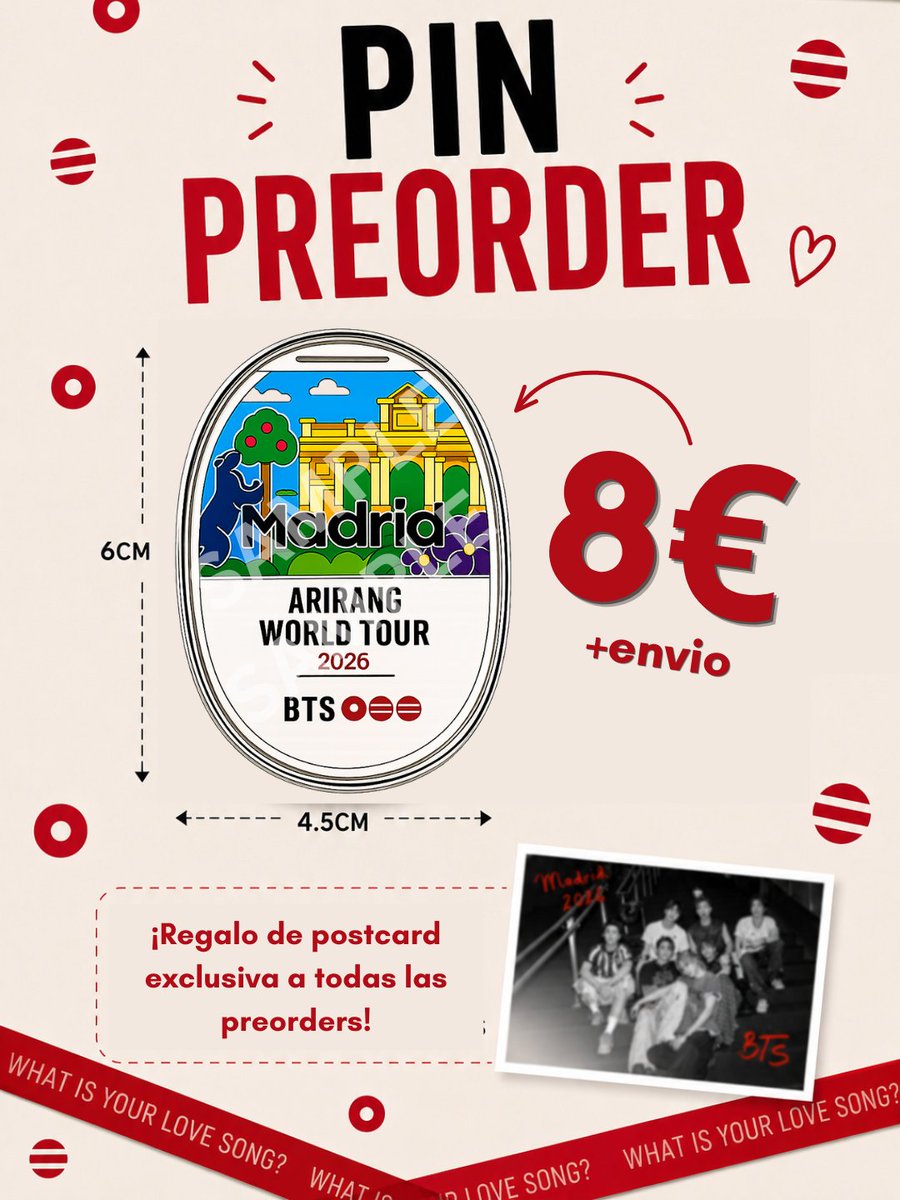 Miyasduck1's tweet photo. BTS ARIRANG IN MADRID PIN PREORDER:
Por fin ha llegado el form de pedidos 🥹🥹🥹

Teneis toooda la info en el form pero tambien podeis preguntarnos por aqui o al correo pinesbts@gmail.com

Compartid a tope jeje
https://t.co/Fmf0g4B7cO https://t.co/1IYfLcNsDv